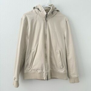 men brooks brothers beige cream cotton bomber zip hooded jacket coat outerwear